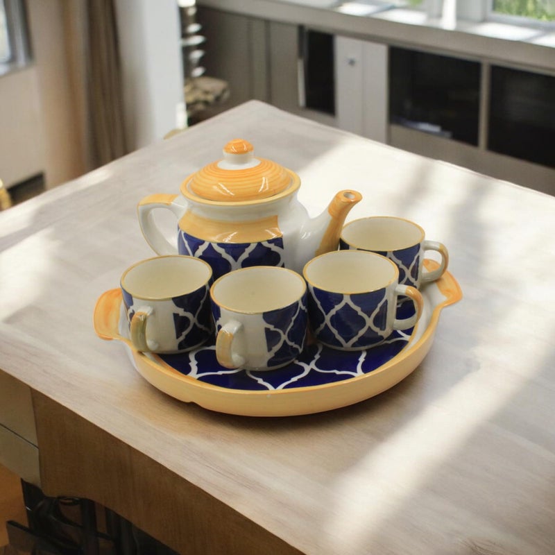 The Pottery Muse Ceramic Kettle Set with 4 Cups, Handpainted Kettle Set with 4 Cups and a Tray, 4 Cups - 150 ML, 1 Kettle - 600 ML, 1 Tray, Best for Family Gatherings, for Gifting to Family, Friends - Image 3