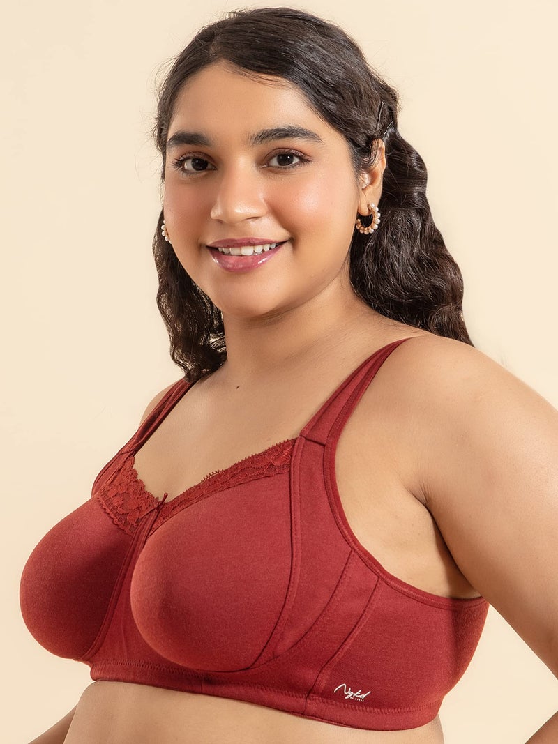 NYKD Super Support Everyday Cotton T-Shirt Push-Up Bra for Women Non Padded, Wirefree, Full Coverage (Everyday Pretty Lace Bra) Bra, NYB190, Brick, 32DD, 1N Brown - Image 4
