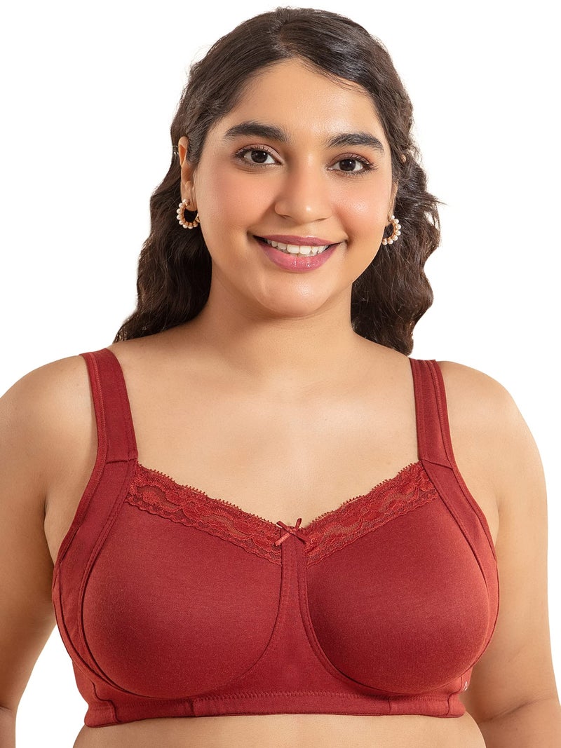 NYKD Super Support Everyday Cotton T-Shirt Push-Up Bra for Women Non Padded, Wirefree, Full Coverage (Everyday Pretty Lace Bra) Bra, NYB190, Brick, 32DD, 1N Brown - Image 1