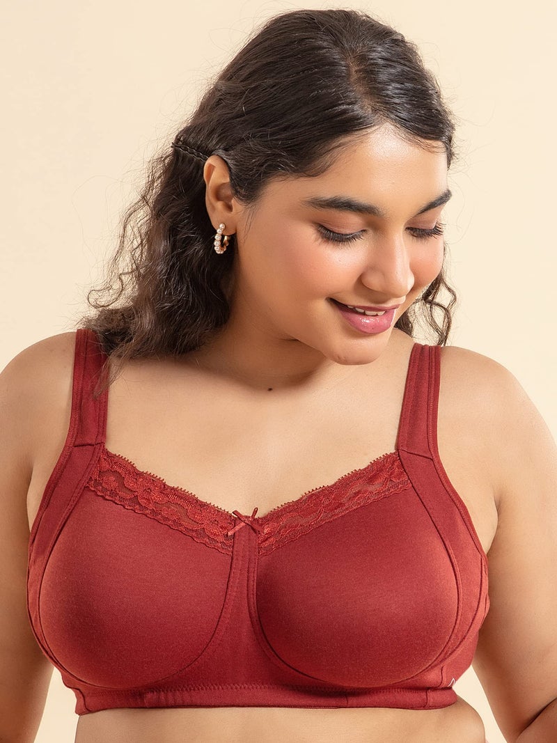 NYKD Super Support Everyday Cotton T-Shirt Push-Up Bra for Women Non Padded, Wirefree, Full Coverage (Everyday Pretty Lace Bra) Bra, NYB190, Brick, 32DD, 1N Brown - Image 5
