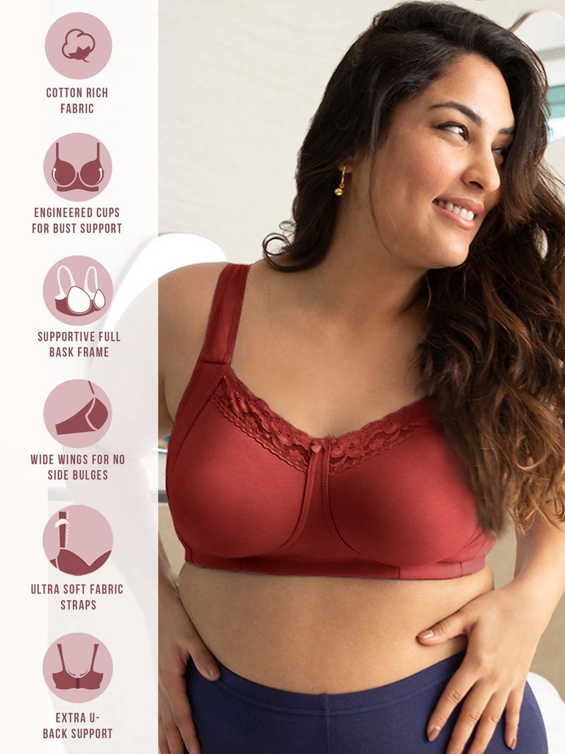 NYKD Super Support Everyday Cotton T-Shirt Push-Up Bra for Women Non Padded, Wirefree, Full Coverage (Everyday Pretty Lace Bra) Bra, NYB190, Brick, 32DD, 1N Brown - Image 2