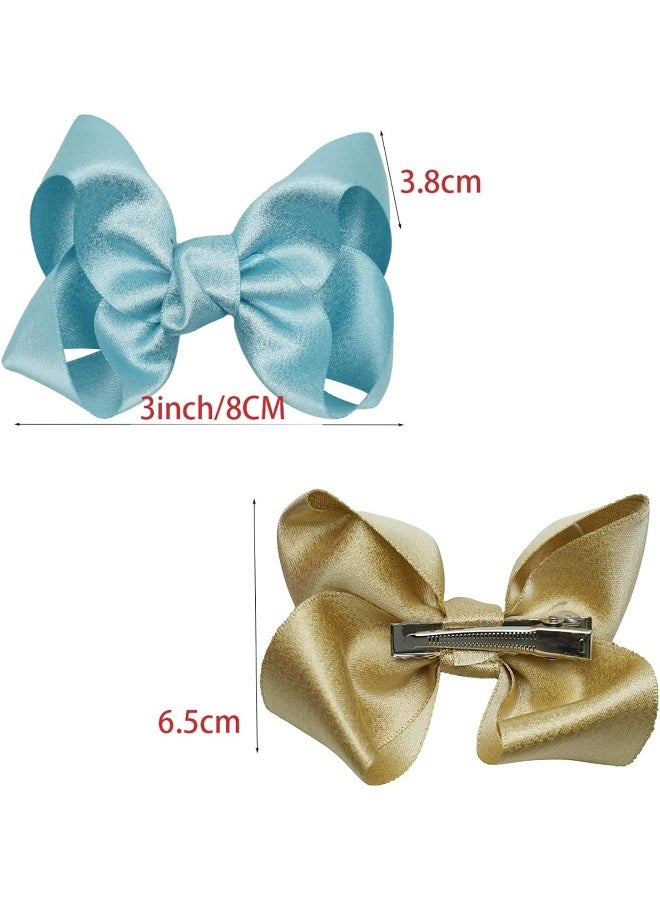 ZOONAI 3 Inch Baby Girl Hair Bows Clips Hairpin Headwear Little Teen Toddler Girls Kids Teens Toddlers Hair Accessories - Set of 2 (Light Gold) - Image 5