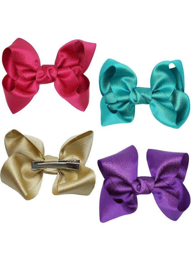 ZOONAI 3 Inch Baby Girl Hair Bows Clips Hairpin Headwear Little Teen Toddler Girls Kids Teens Toddlers Hair Accessories - Set of 2 (Light Gold) - Image 4