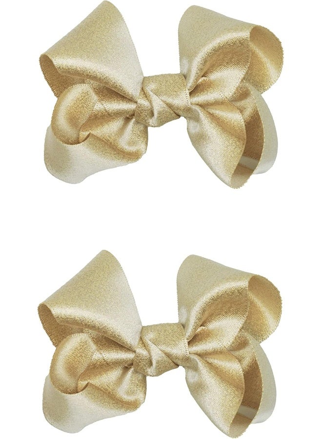 ZOONAI 3 Inch Baby Girl Hair Bows Clips Hairpin Headwear Little Teen Toddler Girls Kids Teens Toddlers Hair Accessories - Set of 2 (Light Gold) - Image 1