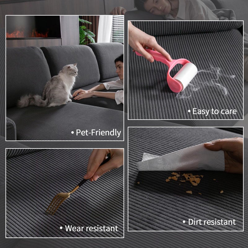 OHSIO Sectional Couch Covers, Wear Resistant Stretch Sofa Covers Washable Soft Couch Cushion Covers Anti Slip Furniture Protector Sofa Slipcovers for Pets (1 Piece Back Couch Cover, Dark Gray) - Image 3