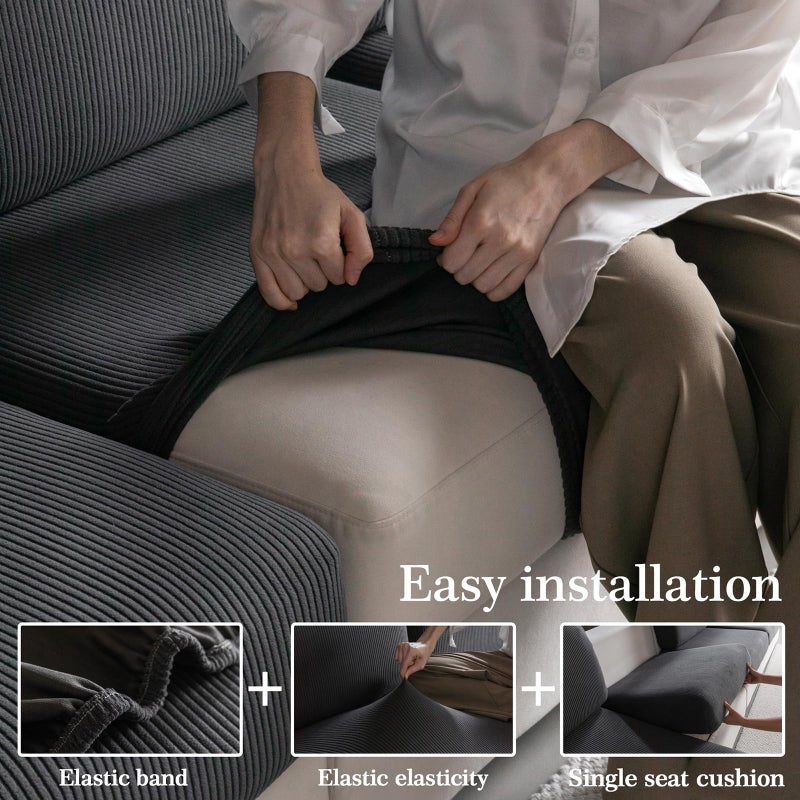 OHSIO Sectional Couch Covers, Wear Resistant Stretch Sofa Covers Washable Soft Couch Cushion Covers Anti Slip Furniture Protector Sofa Slipcovers for Pets (1 Piece Back Couch Cover, Dark Gray) - Image 5