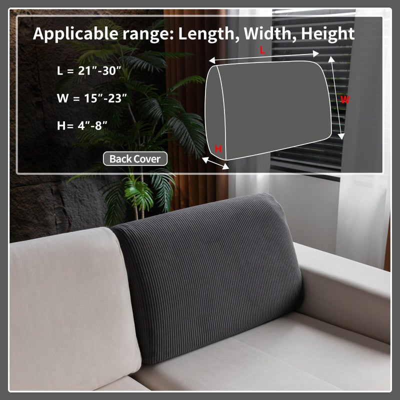 OHSIO Sectional Couch Covers, Wear Resistant Stretch Sofa Covers Washable Soft Couch Cushion Covers Anti Slip Furniture Protector Sofa Slipcovers for Pets (1 Piece Back Couch Cover, Dark Gray) - Image 2