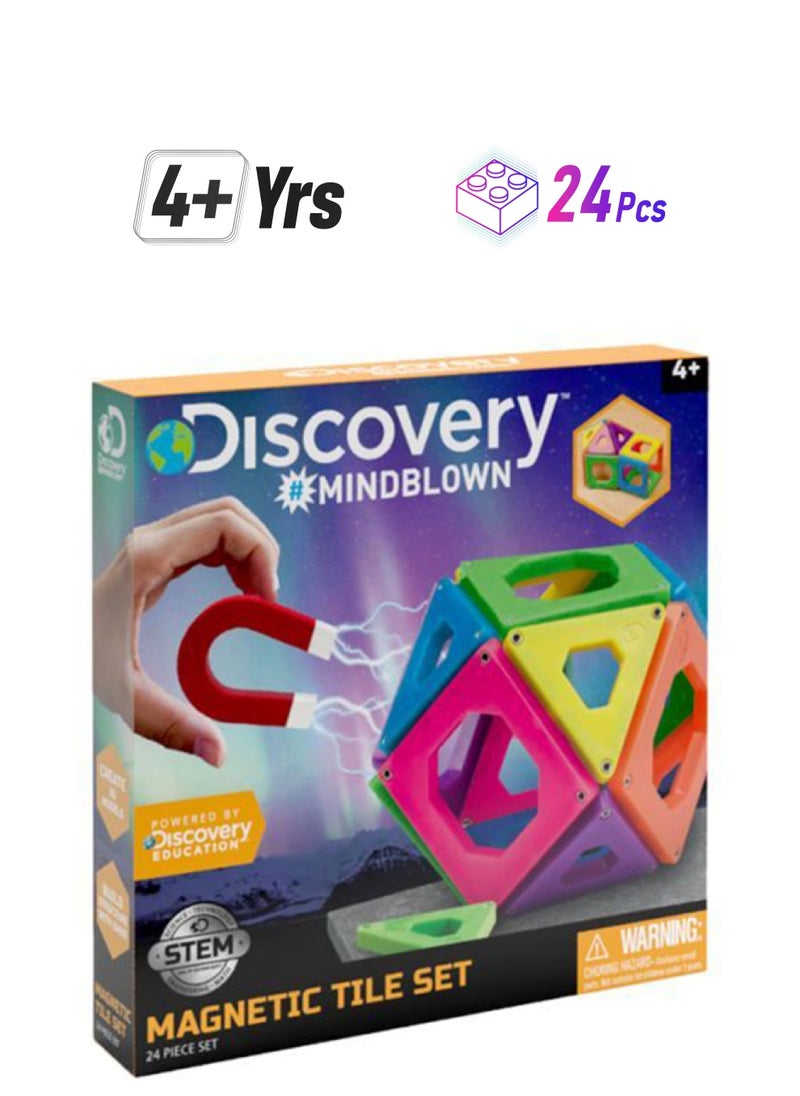 Discovery Mindblown 24 pcs STEM Magnetic Tile Set Educational Toys for Kids 4+ Years  - Image 1
