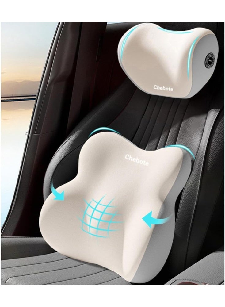2PCS مقعد السيارة مساند الرأس ومجموعة دعم القطن ، وسادة الرقبة الرغوة الذاكرة الوسيدة الخلفية للسائقين ، مناسبة لكرسي السيارة / المكتب - Image 1