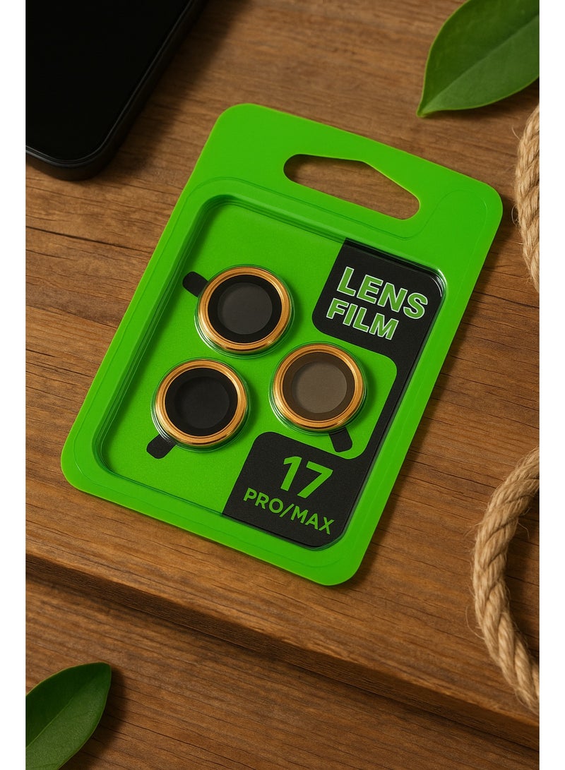 واقي عدسات كاميرا آيفون 17 برو / برو ماكس – إطار معدني ذهبي فاخر، حماية من الخدوش والصدمات بدقة عالية - Image 2