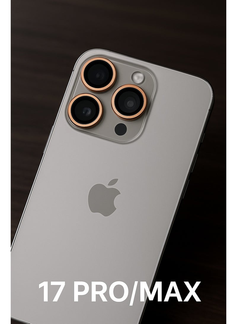 واقي عدسات كاميرا آيفون 17 برو / برو ماكس – إطار معدني ذهبي فاخر، حماية من الخدوش والصدمات بدقة عالية - Image 3