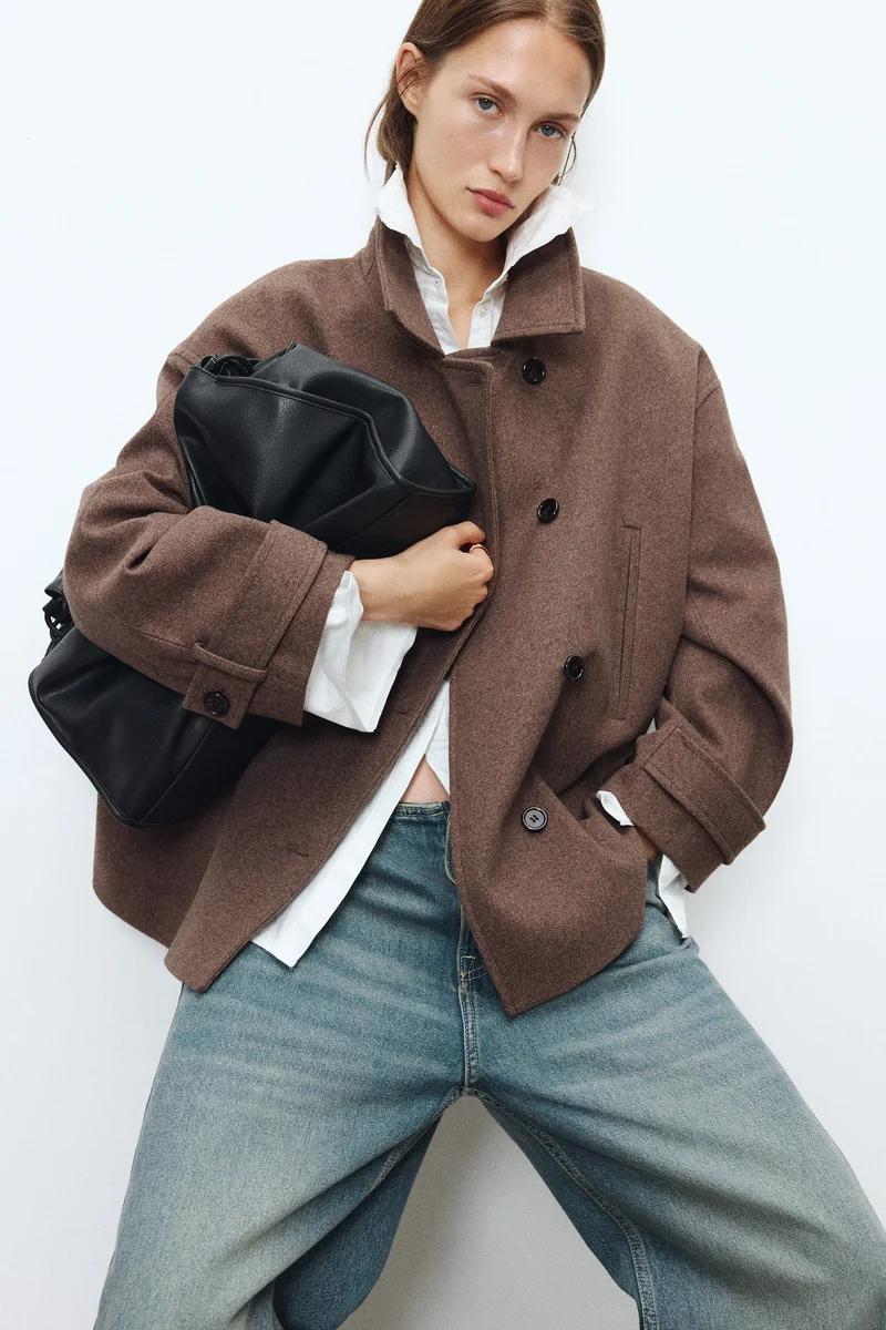 Funnel-collar tie-belt jacket