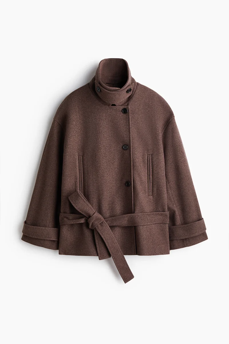 H&M  Funnel-collar tie-belt jacket for Women | Best Price UAE