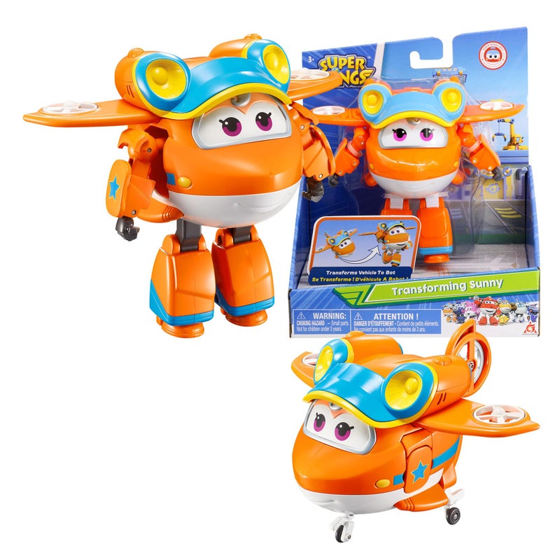 SUPER WINGS سوبر وينغز 5" سوني المتحول، ألعاب طائرات، شخصية عمل، الطائرة إلى روبوت في 10 خطوات، هدايا عيد ميلاد للأطفال من 3 إلى 5 سنوات، برتقالي - Image 1