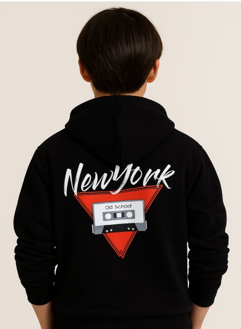 Boys' Black "New York Cassette" Graphic Hooded Sweatshirt