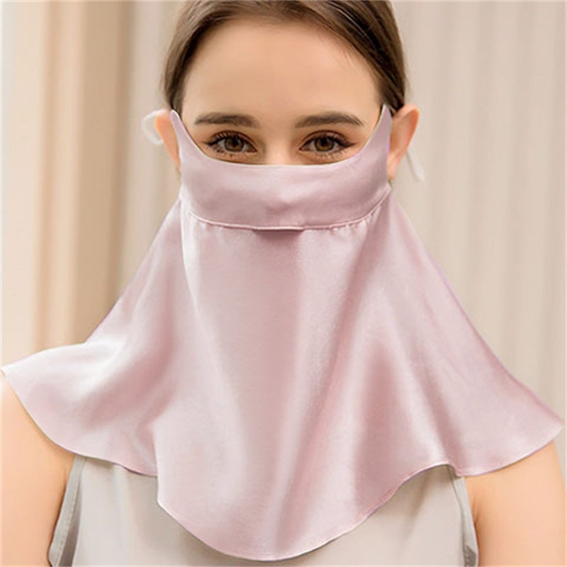 Generic Pure Silk Face Mask UV Protection Breathable Sunblock Lotus color (eye and neck protection)