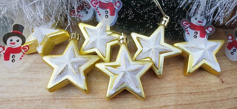 Partunay 6 Pcs Decorated Golden Stars Christmas Tree Xmas Tree Decoration Hanging Ornaments Christmas Decoration Items Christmas Xmas Tree Decor - Image 1