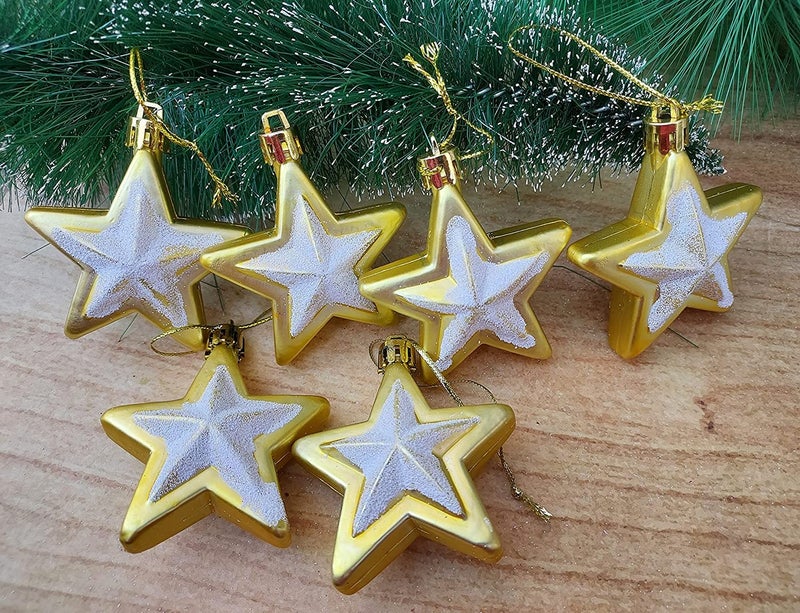 Partunay 6 Pcs Decorated Golden Stars Christmas Tree Xmas Tree Decoration Hanging Ornaments Christmas Decoration Items Christmas Xmas Tree Decor - Image 2