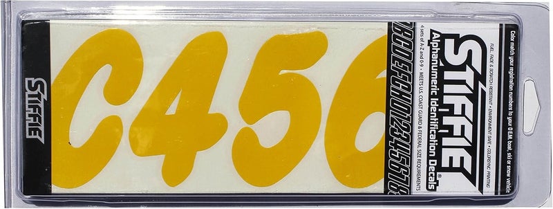 Stiffie Whip-One Yellow 3" Alpha-Numeric Registration Identification Numbers Stickers Decals for Boats & Personal Watercraft - Image 2