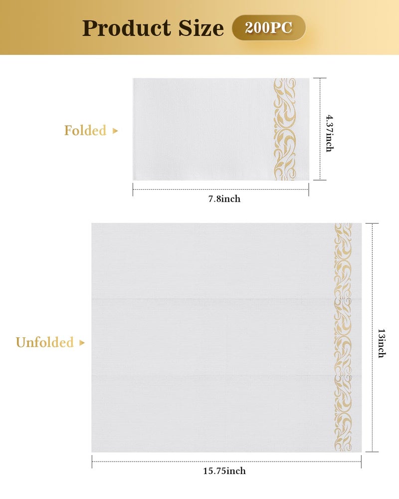 Goodluck 200 Pack 3-Ply Disposable Napkins - Soft & Absorbent Paper Hand Towels for Bathroom Guests, Dinner Party, Kitchen,Christmasï¼Œ Wedding & Events, Parties - Floral Siliver Trim - Image 2