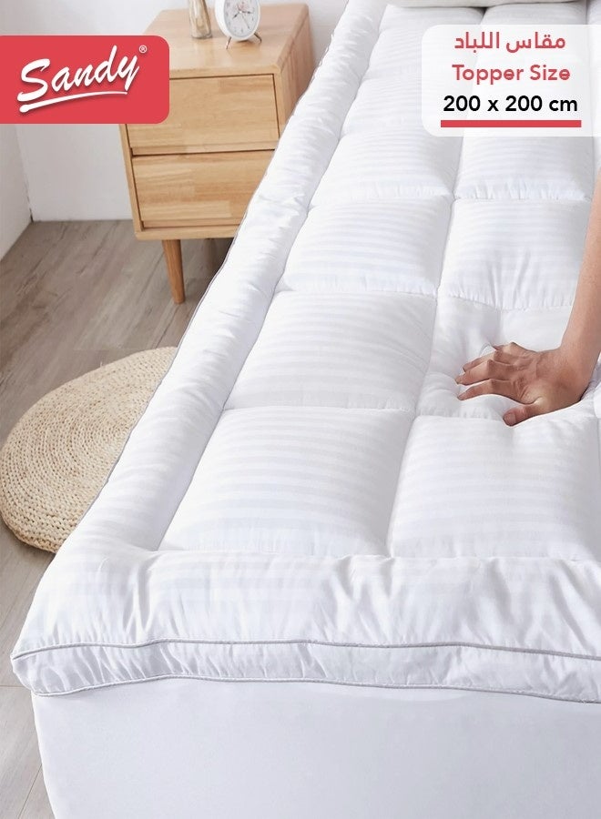Sandy Super Rich Mattress Topper 1 Pc, King Size 200x200+10 cm Thickness, Fitted Sheet Style Up to 35cm, Super Soft Microfiber Fabric, Cloudy Soft Thick Down Alternative Filling - 10 cm Height - Image 2