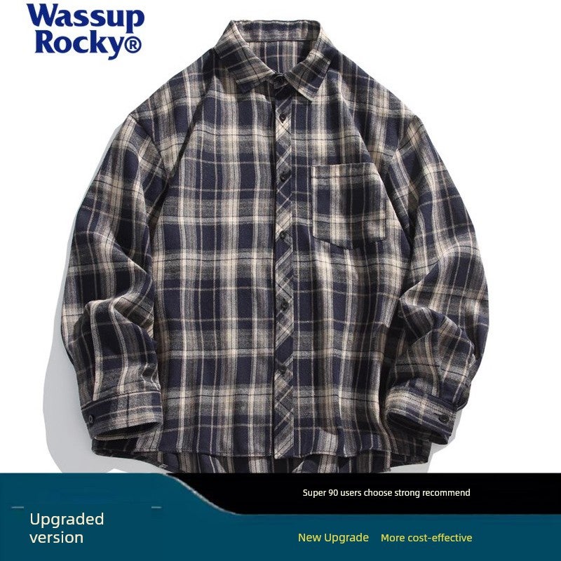 WASSUP Youth Retro Long Sleeve Checked Shirt Spring and Autumn Outfit Shirt American Couple Jacket Trendy Brand - Image 3
