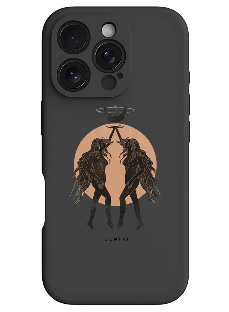 Theodor iPhone 16 Pro Black Protective Slim Fit Case Liquid Silicone Cover with Full Body Protection Anti-Scratch Shockproof Case For iPhone - Gemini - Image 1