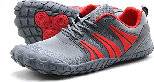 Oranginer Mens Flexbile Barefoot Inspired Running Shoes Wide Toe Box Minimalist Shoes Breathable Outdoot Workout Shoes Cushioning Trail Running Sneakers GrayRed Size 12