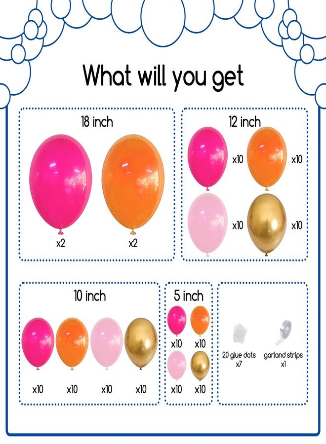 COKAOBE Pink Orange Balloon Garland Arch Kit, 124pcs Hot Pink Orange Chrome Metallic Gold Latex Balloons for Birthday Wedding Baby Shower Tropical Party Supplies Summer Party Decorations - Image 2