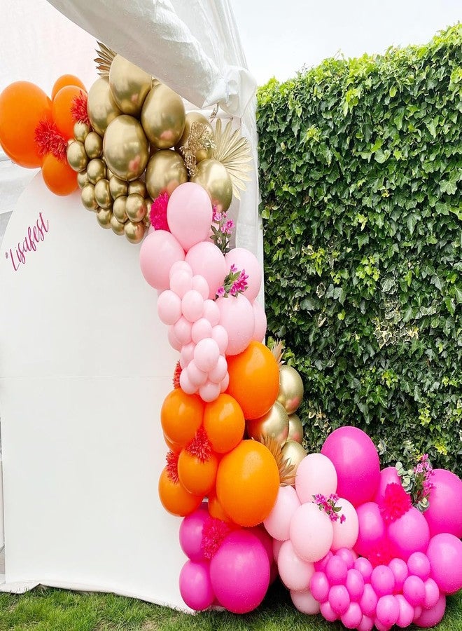 COKAOBE Pink Orange Balloon Garland Arch Kit, 124pcs Hot Pink Orange Chrome Metallic Gold Latex Balloons for Birthday Wedding Baby Shower Tropical Party Supplies Summer Party Decorations - Image 4