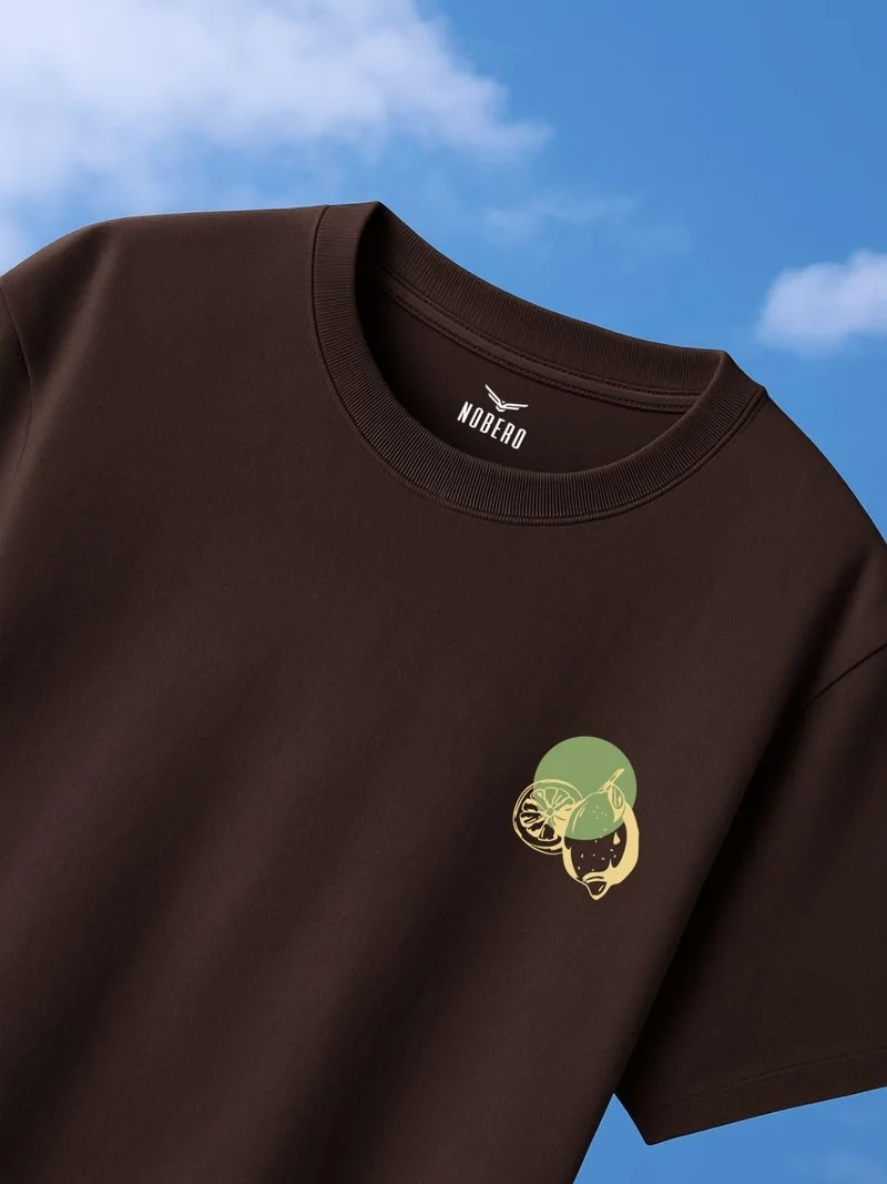 NOBERO Men's Brown Graphic Print Oversized T-Shirt