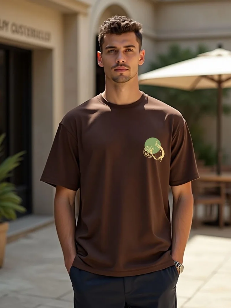 نوبيرو تيشيرت رجالي بني بطبعة جرافيك واسع