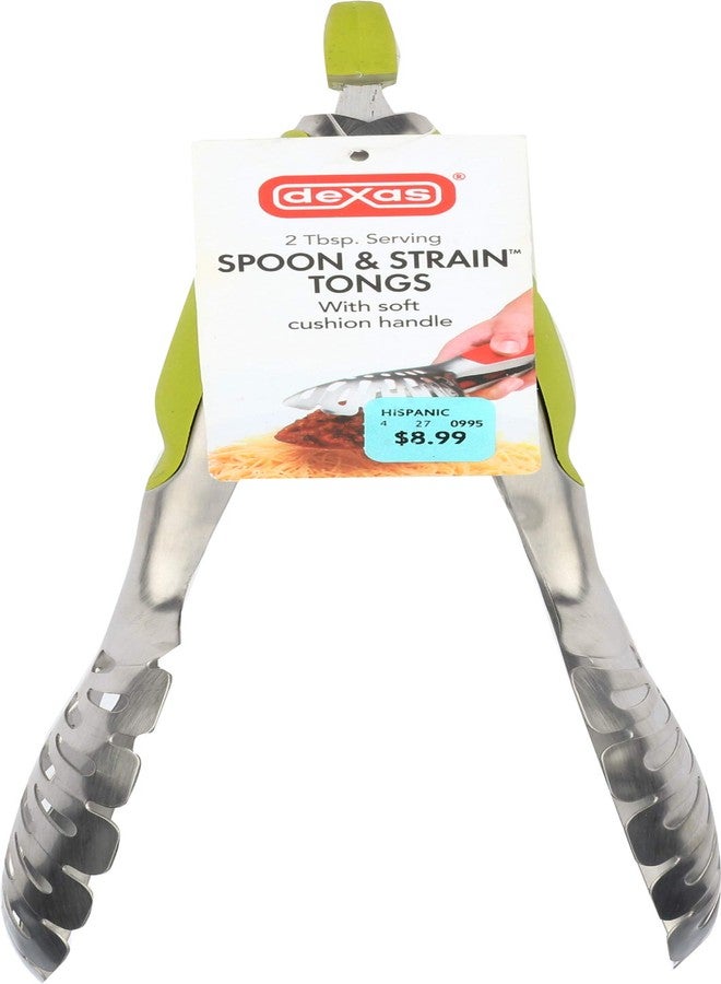 Dexas Spoon and Strain Stainless Steel Slotted Tongs, Green Handles - Image 1