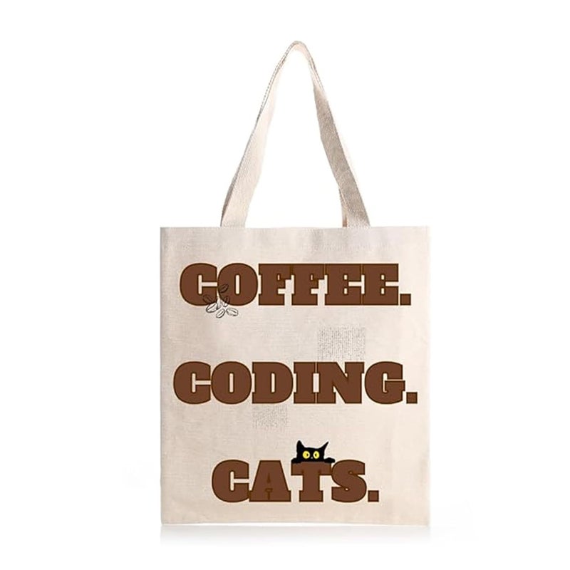 STRUTT Foldable Canvas Tote Bag for Women, Tote Bag for College Girls,100% Organic Cotton Reusable Shopping Bag for Grocery, Eco-Friendly Multi-Purpose Bag for Travel & Daily Use- Coffee Coding - Image 1