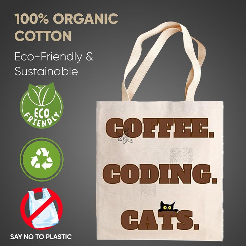 STRUTT Foldable Canvas Tote Bag for Women, Tote Bag for College Girls,100% Organic Cotton Reusable Shopping Bag for Grocery, Eco-Friendly Multi-Purpose Bag for Travel & Daily Use- Coffee Coding - Image 4