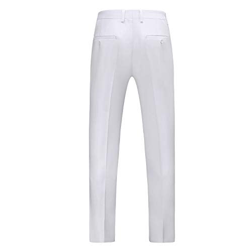 UNINUKOO Mens Dress Pants Slim Fit Solid Color Skinny Trousers Classic Business Casual Wedding Suit Pants US Size 40W x 32L White - Image 2