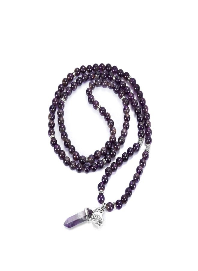 Jovivi 108 Mala Beads Bracelet 8mm Natural Amethyst Healing Crystal Stone Mala Prayer Bead Necklace Hexagonal Prism Gemstone Reiki Pointed Pendant for Yoga Meditation Energy Balancing - Image 5