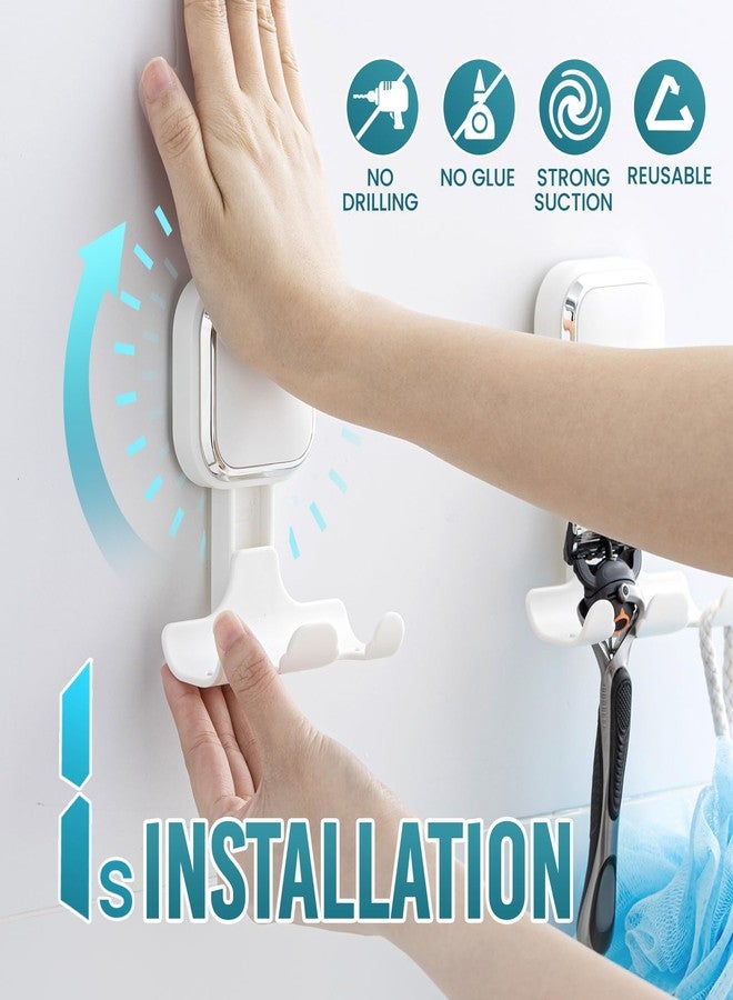 TAILI Suction Cup Razor Holder for Shower Wall 2 Pack, Versatile Suction Cup Hooks for Razor, Towel, Loofah, Squeegee, Cell Phone, Removable Damage-Free Hanging Shower Hook, Shaver Holder, White - Image 2