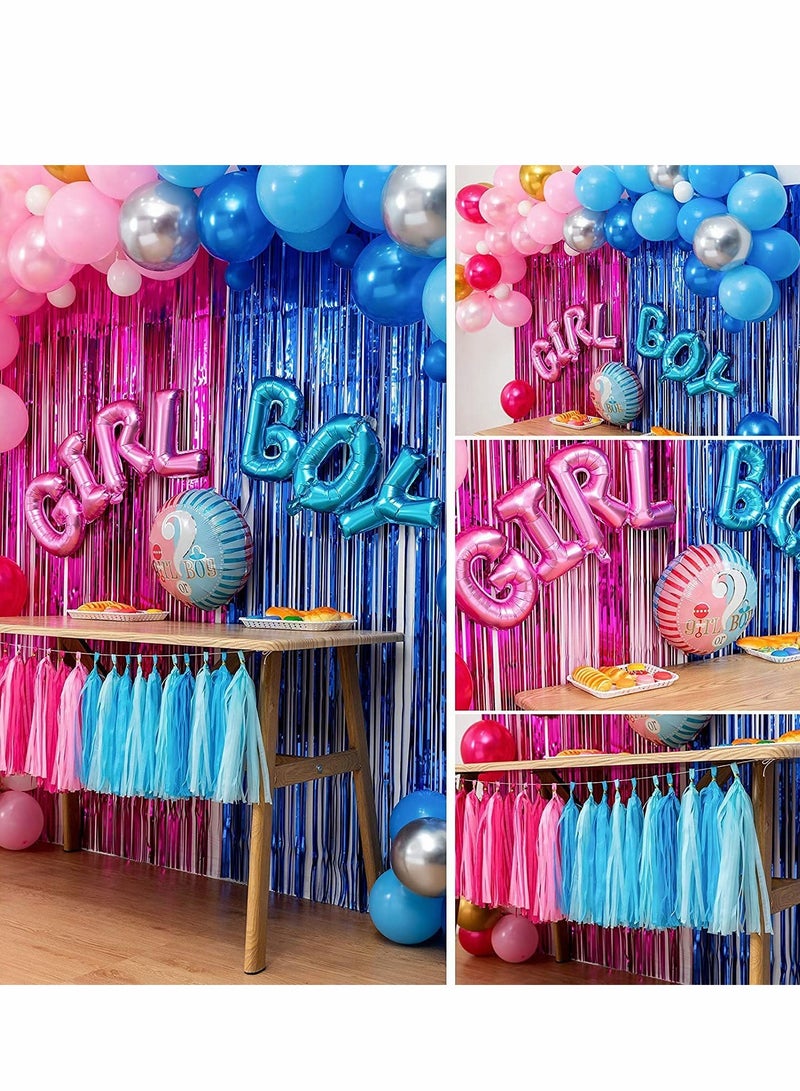 SOLARAE Gender Reveal balloons Set,Metallic Tinsel Foil Curtains Balloons Gender Reveals Party Photo Backdrop (Pink/Blue) - Image 4