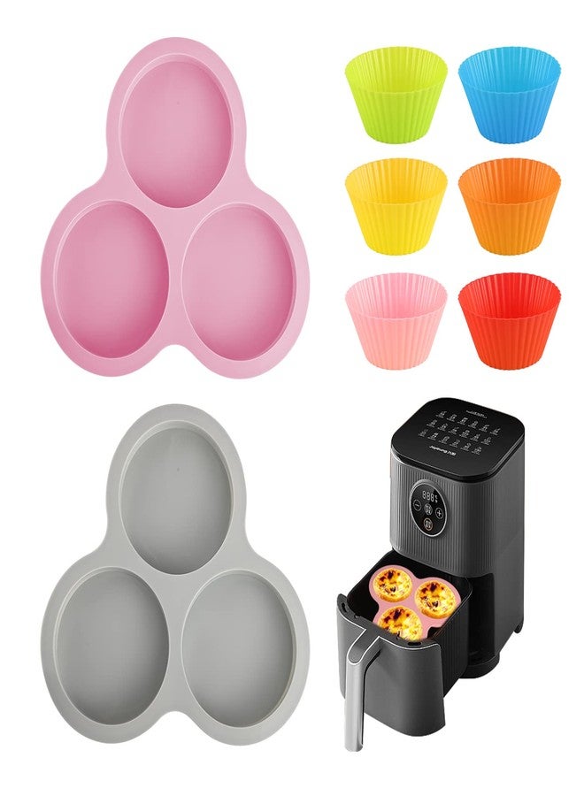 Abnaok 2PCS Silicone Air Fryer Egg Pan with 6PCS Reusable Silicone Baking Cups, Non-Stick Air Fryer Baking Pan, 3 Cavity Muffin Pans Muffin Cups for Baking - Image 1
