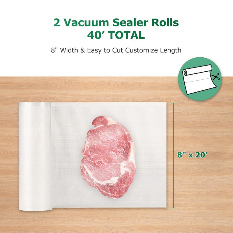 FRESKO 8"x20' Vacuum Sealer Bags for Food, 2 Rolls Customized Size Storage Bags with BPA Free, Heavy Duty Food Bags for Meal Prep and Sous Vide Cooking - Image 4