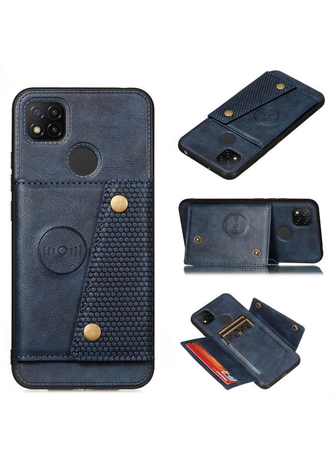 HuHa Case Cover For Xiaomi Redmi 9C Double Buckle PU + TPU Shockproof Magnetic Protective Case with Card Slot & Holder Blue 