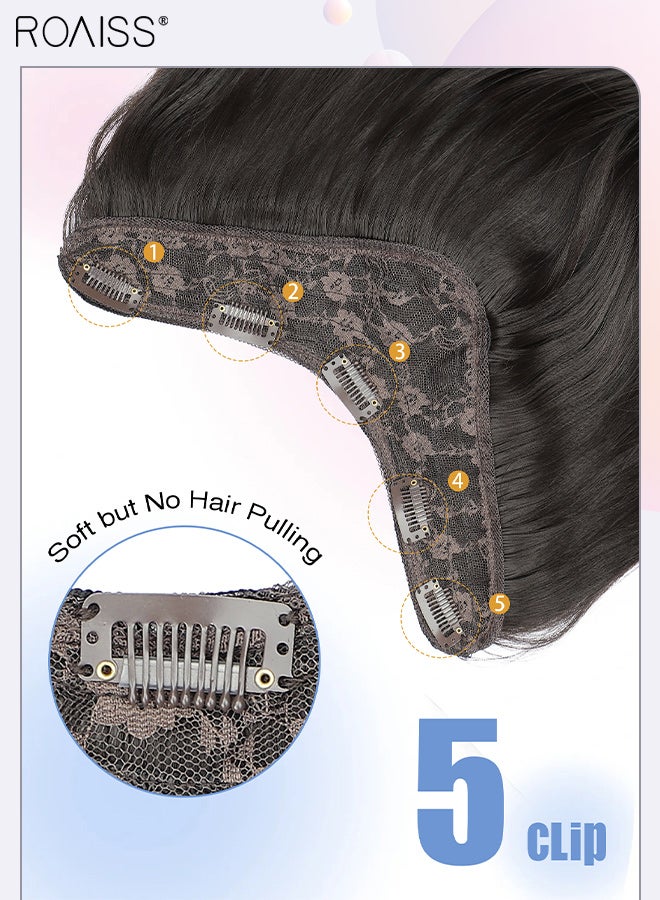 رويس وصلة شعر مجعدة غير مرئية على شكل حرف V، قطعة واحدة من شعر مستعار مع 5 مشابك، قطعة شعر صناعية ناعمة مقاومة للحرارة للنساء، لون أسود طبيعي، 50 سم (19.7 بوصة) - Image 4