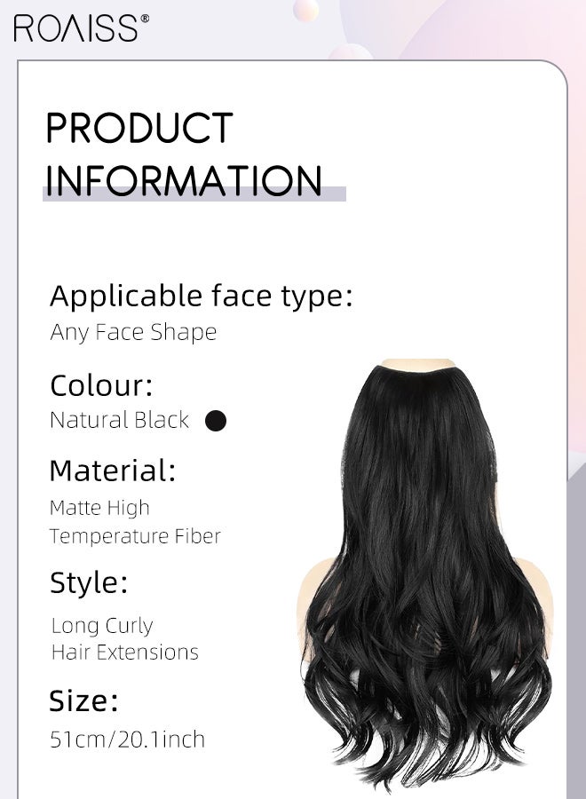 رويس وصلة شعر مجعدة غير مرئية على شكل حرف V، قطعة واحدة من شعر مستعار مع 5 مشابك، قطعة شعر صناعية ناعمة مقاومة للحرارة للنساء، لون أسود طبيعي، 50 سم (19.7 بوصة) - Image 3
