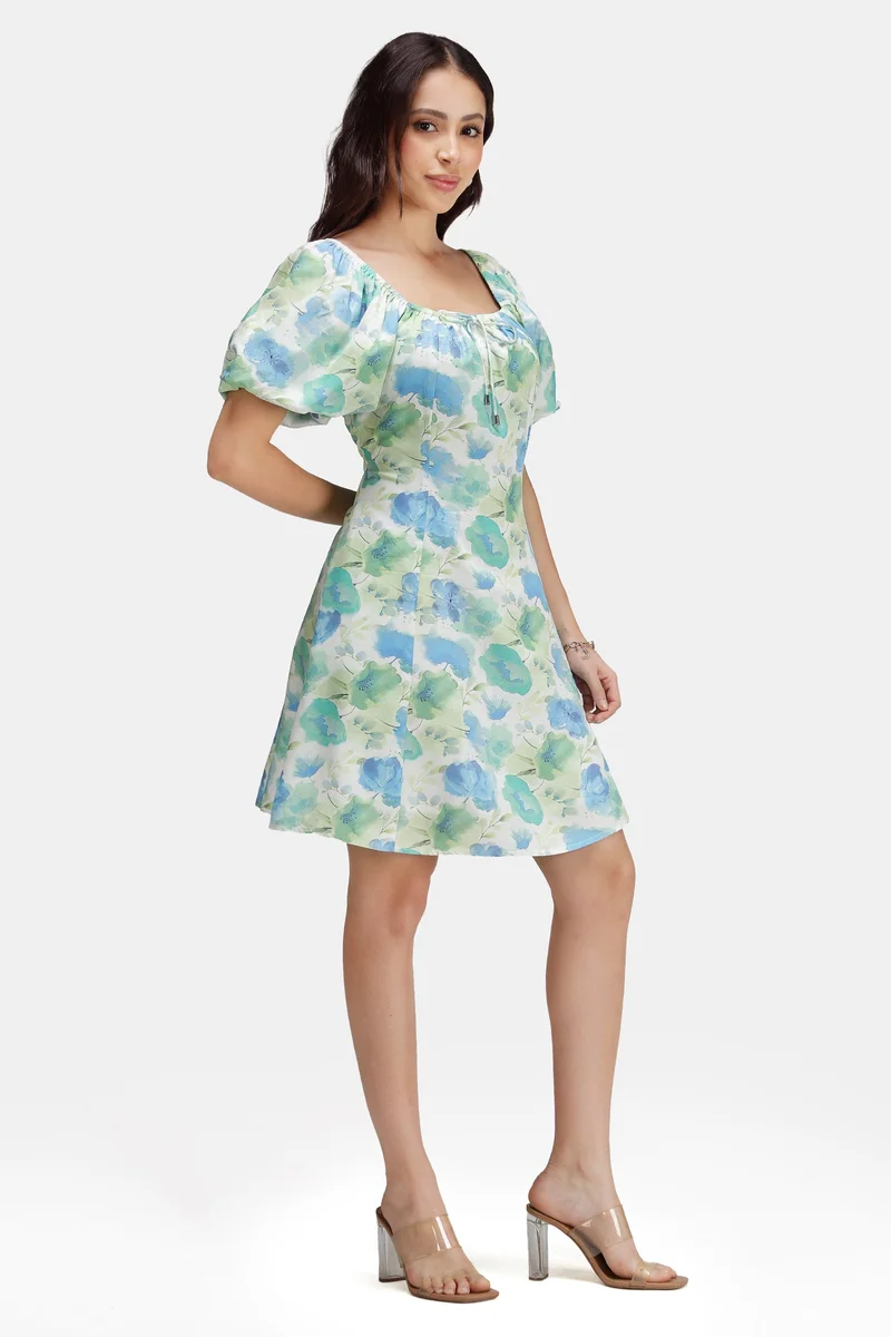 Virgio  Floral Viscose Printed Mini Dress for Women for Women | Best Price UAE