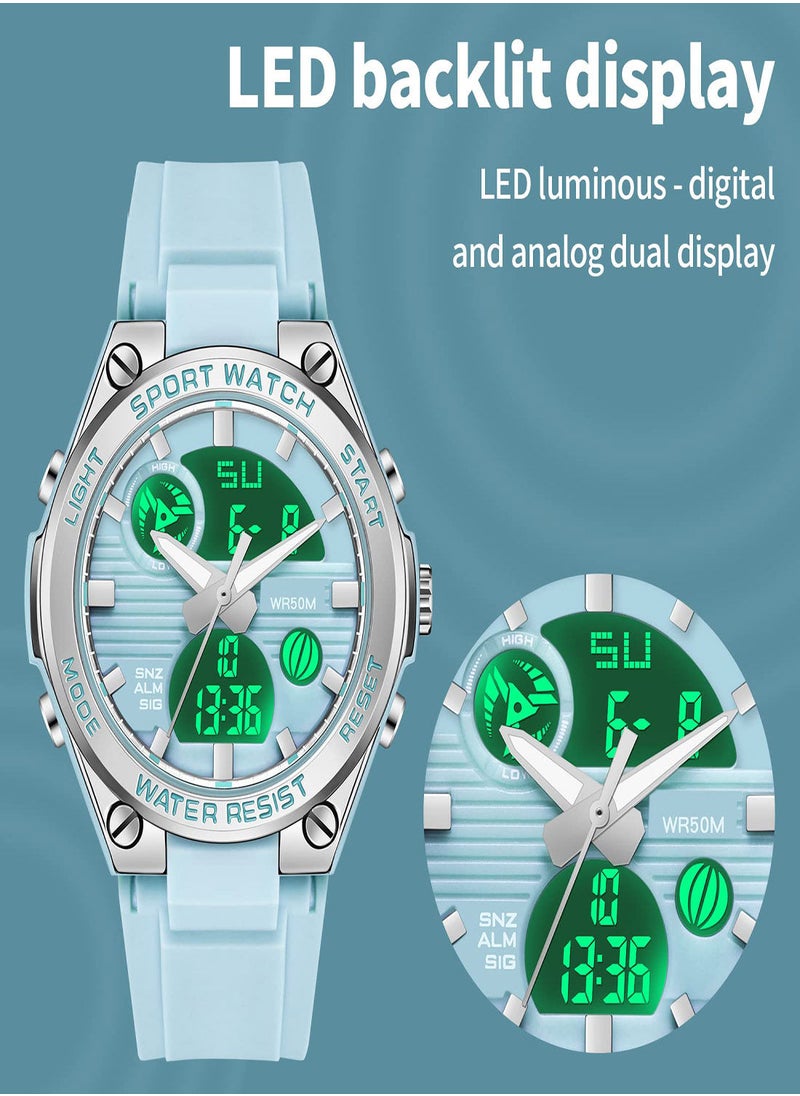 SYOSI - Digital Watch for Women,  Ladies Outdoor Waterproof Sports Watch, Dual Time Date LED Luminous Back Light Week Alarm Stopwatch Wrist Watches, Fashion Movement Analog-Digital Display Watches - Image 1