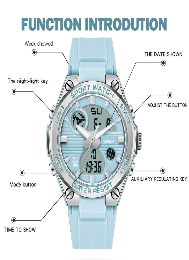 SYOSI - Digital Watch for Women,  Ladies Outdoor Waterproof Sports Watch, Dual Time Date LED Luminous Back Light Week Alarm Stopwatch Wrist Watches, Fashion Movement Analog-Digital Display Watches - Image 1