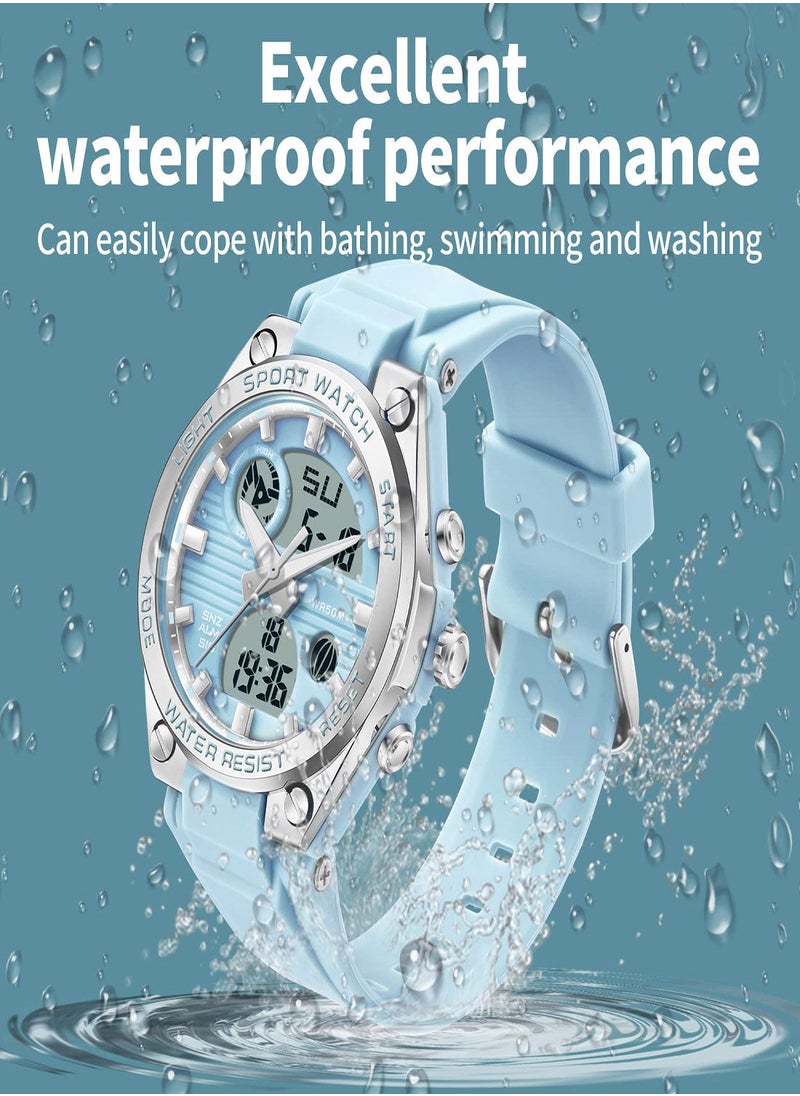 SYOSI - Digital Watch for Women,  Ladies Outdoor Waterproof Sports Watch, Dual Time Date LED Luminous Back Light Week Alarm Stopwatch Wrist Watches, Fashion Movement Analog-Digital Display Watches - Image 1