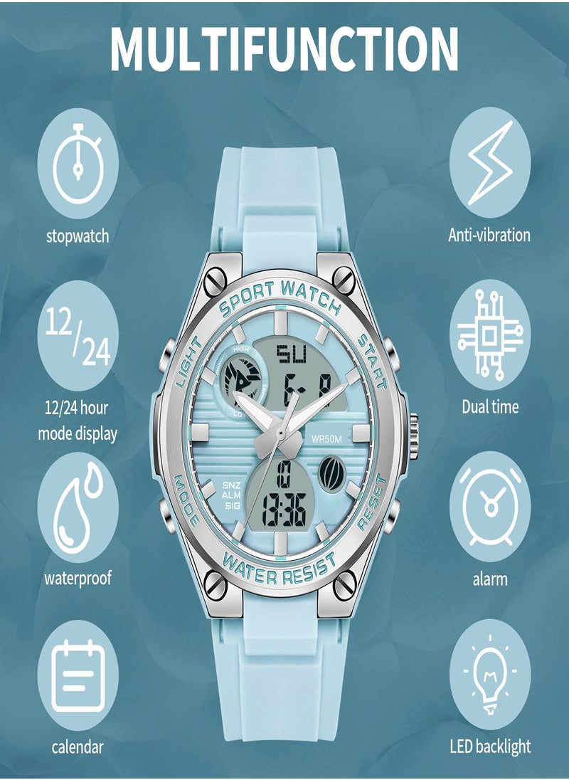 SYOSI - Digital Watch for Women,  Ladies Outdoor Waterproof Sports Watch, Dual Time Date LED Luminous Back Light Week Alarm Stopwatch Wrist Watches, Fashion Movement Analog-Digital Display Watches - Image 1