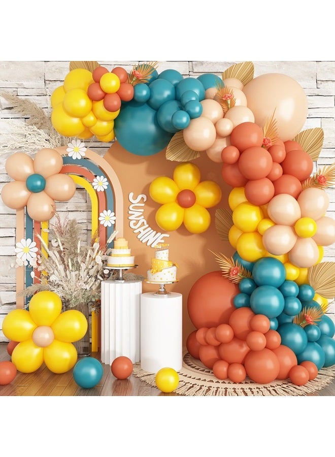 Isndare Orange Blue Balloons Garland Arch for Here Comes the Son Frist Trip Around the Sun Party Decorations Rainbow Colorful Peacock Blue Yellow Nude Latex Balloon for Daisy Boho Fall Birthday Baby Shower - Image 1